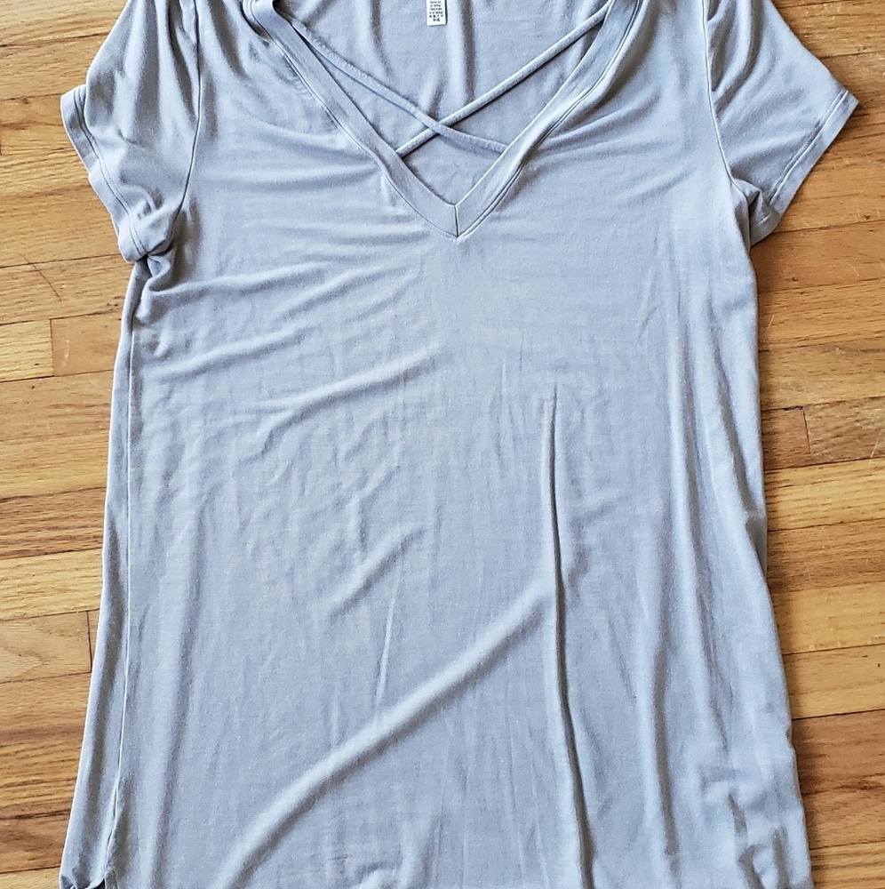Gray cross front PINK tee